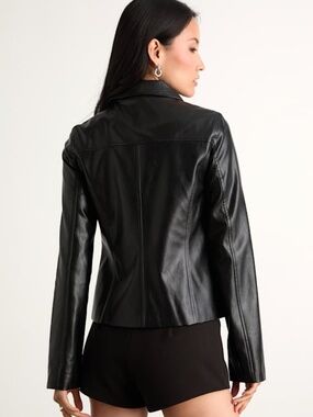 Lulus Rossana Black Vegan Leather Collared Jacket - Size S